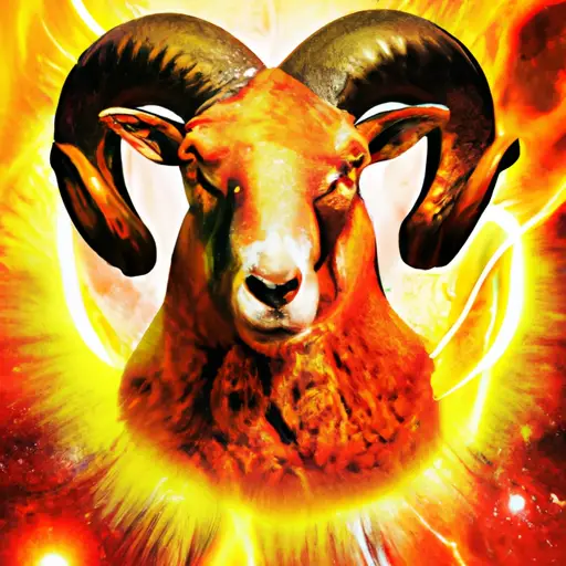 An image that showcases the energetic and determined nature of Aries, featuring a vibrant ram symbolizing their leadership qualities, surrounded by a fiery backdrop representing their passionate and adventurous spirit