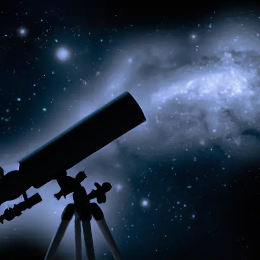 A visually striking image depicting a clear night sky with a telescope focused on celestial objects, contrasting with a mystical starry background representing astrology