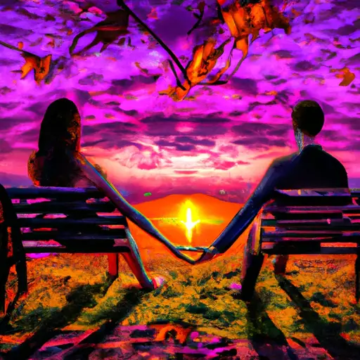 An image depicting two people sitting on a park bench, eyes locked with genuine vulnerability, as their intertwined hands convey trust and emotional intimacy