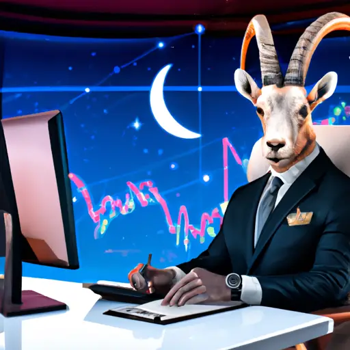 An image of a confident Capricorn, wearing a tailored suit, sitting at a desk in a modern office