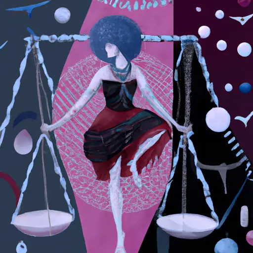 An image that showcases a Libra in a balancing act, juggling various symbols representing their indecisiveness, harmony-seeking nature, and love for beauty, while surrounded by a backdrop portraying a scale in perfect equilibrium