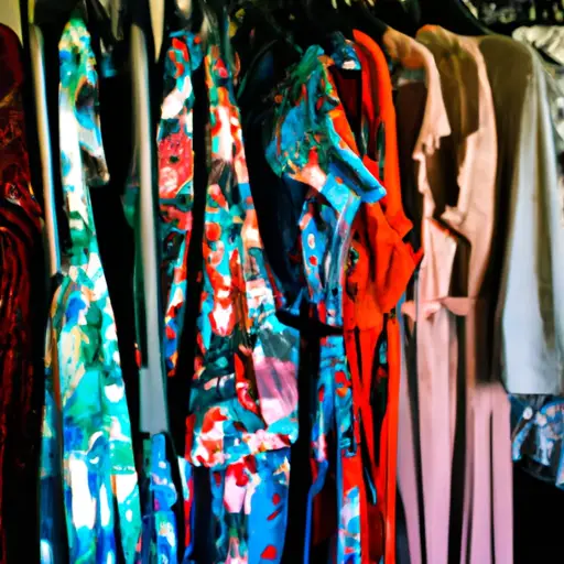 An image showcasing a colorful thrift store rack overflowing with well-organized, trendy clothing pieces in various sizes and styles, suggesting affordability and offering an array of options for budget-conscious fashionistas