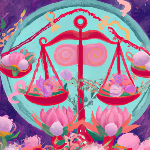 An image showcasing a balanced scale, adorned with vibrant flowers and surrounded by a gentle breeze, symbolizing the Libra zodiac sign's quest for harmony and motivation