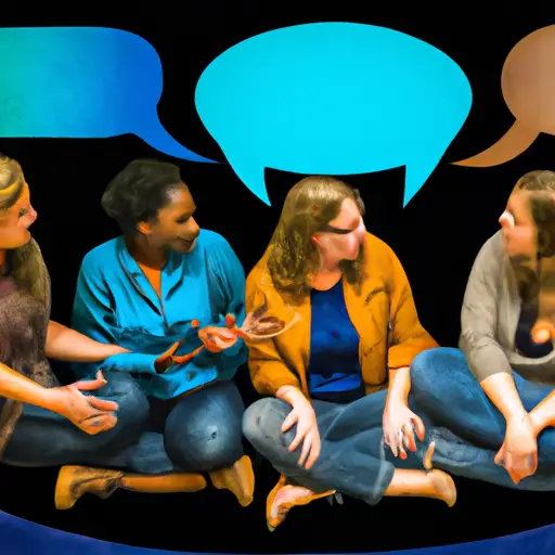 An image featuring a group of diverse friends sitting in a circle, but with speech bubbles above their heads showing conflicting advice about relationships