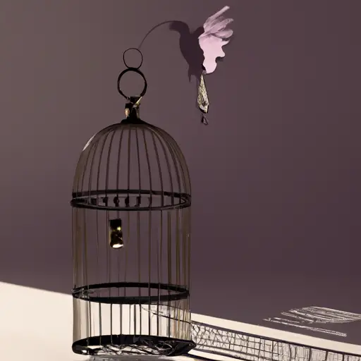 An image showcasing a delicate bird trapped in a gilded cage, symbolizing the weight of unattainable expectations