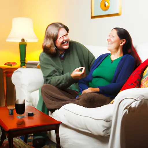 An image portraying a cozy living room with a couple sitting on a comfortable couch, engaged in an open conversation