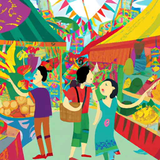 An image showcasing a couple exploring a vibrant local street market, engrossed in the rich tapestry of diverse cultures
