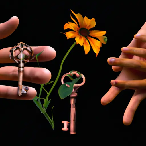 An image of two hands intertwined, one with scars healing and blooming flowers, symbolizing growth, while the other hand holds a key, representing a second chance