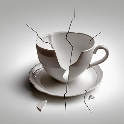 An image that showcases a shattered teacup with one side significantly larger, representing a power imbalance