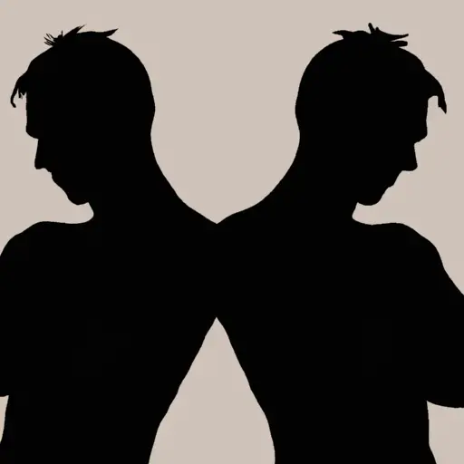 An image capturing the tension between two silhouettes: one standing tall with crossed arms, glaring eyes, and tightly clenched fists, while the other retreats, head down, protecting their face with crossed arms