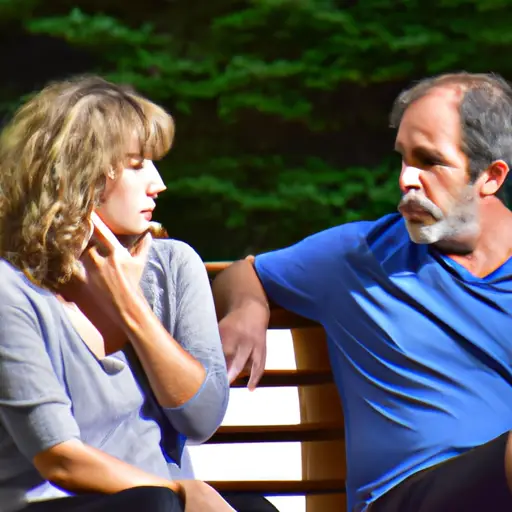  Depict an image of two individuals engrossed in deep conversation while sitting closely on a park bench, their eyes locked in an intense gaze, their body language exuding a sense of emotional connection and vulnerability