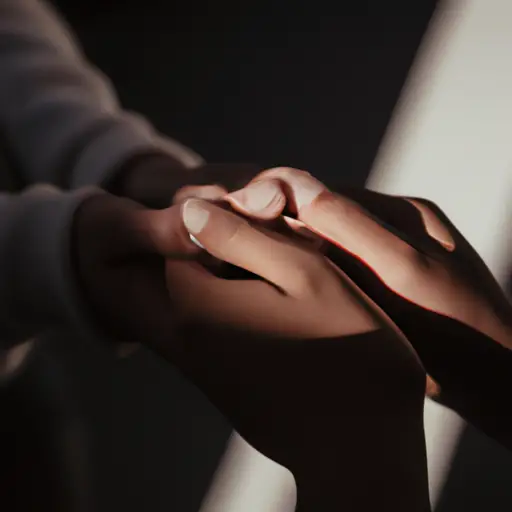 -up shot of two intertwined hands, one slightly trembling, revealing the delicate vulnerability that brings people closer