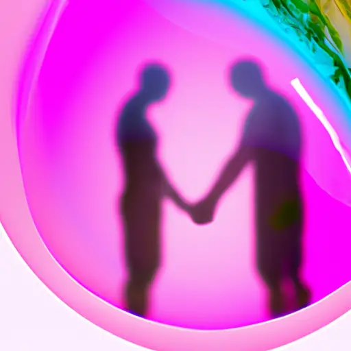 An image depicting two people holding hands, surrounded by a translucent bubble