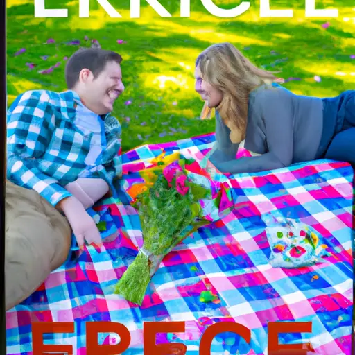 An image showcasing a couple on a picnic blanket, surrounded by vibrant flowers and basking in the warm sunlight