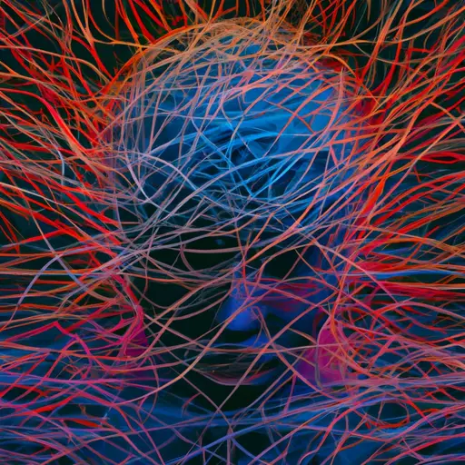An image showcasing a person submerged in a sea of tangled thoughts, their mind illuminated by a vibrant neural network, symbolizing the correlation between high anxiety and high IQ