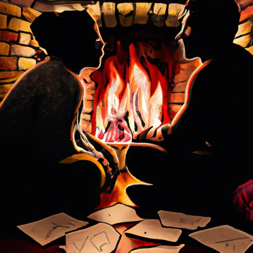 An image depicting a serene couple sitting by a cozy fireplace, engrossed in a deep conversation