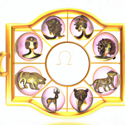 An image depicting a golden mirror reflecting a series of zodiac symbols, with the Leo, Libra, and Gemini signs prominently displayed