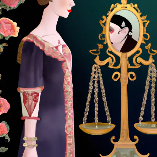 An image depicting a poised Libra, gazing admiringly at their reflection in a polished mirror