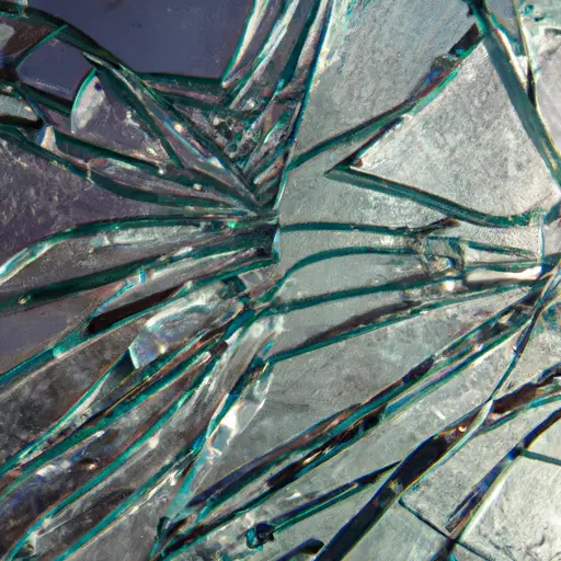 a close-up image of shattered glass fragments, glistening under a soft ray of sunlight