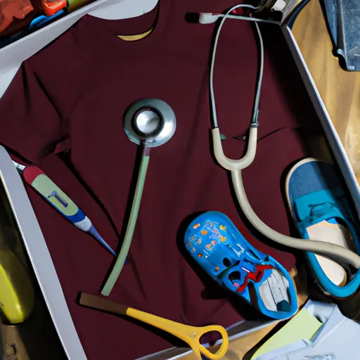 An image showcasing a bewildered man holding a pregnancy test, surrounded by scattered baby clothes, a stethoscope, and a toolbox, symbolizing the unexpected bond between fatherhood and masculinity