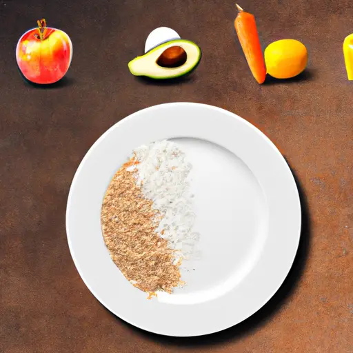 An image depicting a diverse plate of colorful fruits, vegetables, whole grains, lean proteins, and dairy products, contrasting with an empty plate symbolizing the risks of extreme restriction