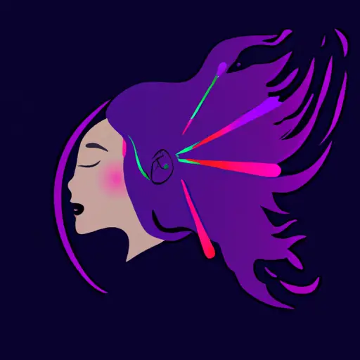 An image that features a silhouette of a woman with flowing hair and an open mouth, emitting colorful sound waves