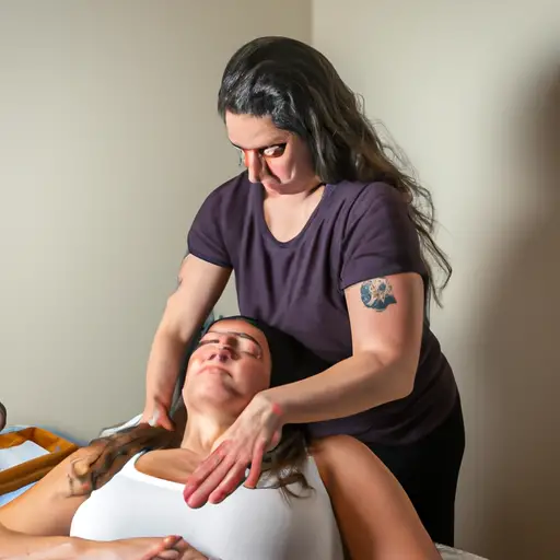 An image showcasing a serene, professional setting with a female massage therapist confidently providing a relaxing massage to a fully clothed client, dispelling myths and addressing concerns surrounding female happy ending massages
