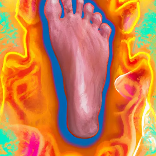 An image depicting a person's right foot surrounded by a vibrant, swirling energy, symbolizing the spiritual interpretations of right foot itching