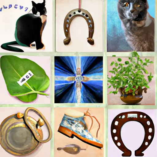 An image featuring a collage of various symbolic objects representing worldwide superstitions