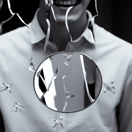 An image of a person standing in front of a shattered mirror, reflecting their distressed expression as teeth cascade down, each tooth representing a different psychological interpretation