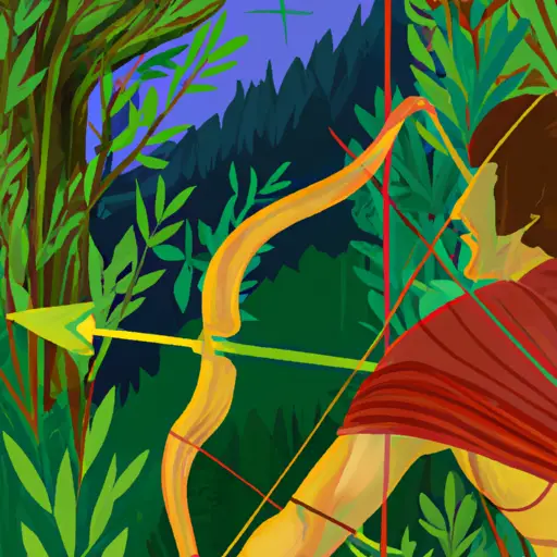 An image showcasing a Sagittarius exploring an untouched forest, their eyes gleaming with curiosity as they navigate through lush greenery, a bow and arrow slung over their shoulder, symbolizing their unyielding adventurous spirit