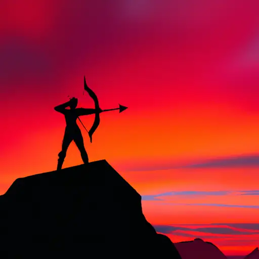 An image featuring a lone Sagittarius archer, silhouetted against a vibrant sunset