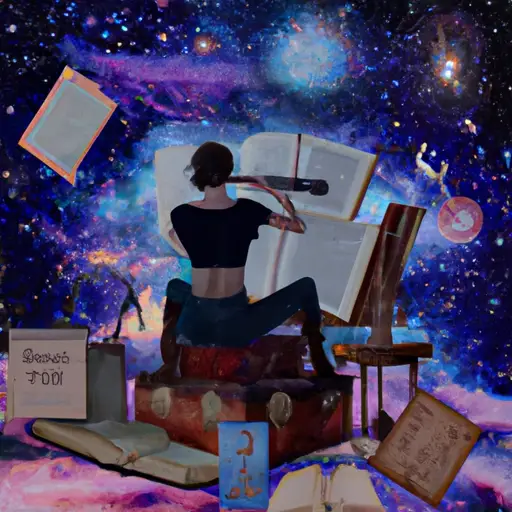 An image showcasing a Sagittarius sitting under a starry night sky, absorbed in a captivating book that illuminates their face, surrounded by a diverse collection of open books, maps, and a telescope, symbolizing their insatiable thirst for knowledge and intellectual exploration