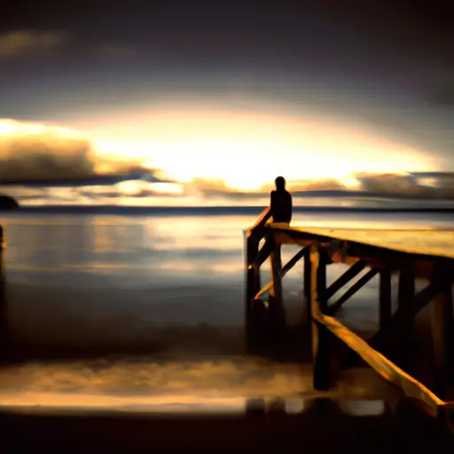 An image featuring a serene beach at twilight, with a solitary Cancerian sitting on a weathered wooden pier, gazing at the horizon, capturing the essence of their old soul nature