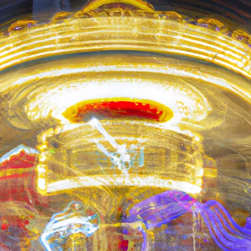 An image depicting a mesmerizing carousel, adorned with vibrant lights and spinning at breakneck speed