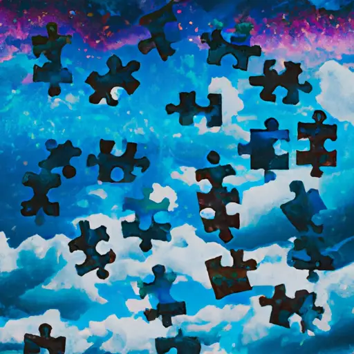 An image capturing the essence of a restless Gemini by depicting a vibrant, swirling sky with scattered puzzle pieces, symbolizing their ever-changing nature