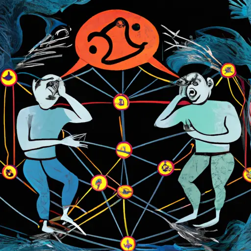 An image depicting two individuals engaged in a heated argument, surrounded by broken telephone lines and scattered conversation bubbles, symbolizing the divisive communication style and social behavior commonly associated with Gemini, the most hated zodiac sign