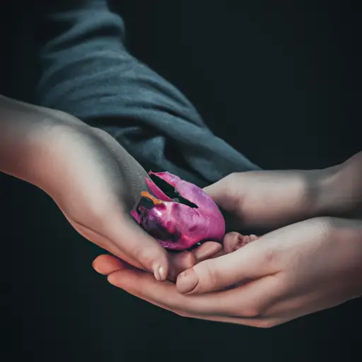 Create an image that captures the subtle tension of unspoken emotions - two intertwined hands, one holding a wilting flower, the other clenching tightly, revealing a silent plea for love