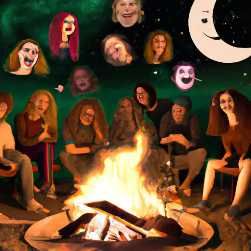 An image showcasing a group of diverse friends gathered around a bonfire, each representing a different zodiac sign