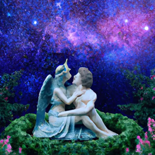 An image showcasing a tranquil garden bathed in soft moonlight, where a graceful Taurus gazes at the starry sky alongside a confident Virgo, their hands gently entwined in a harmonious embrace