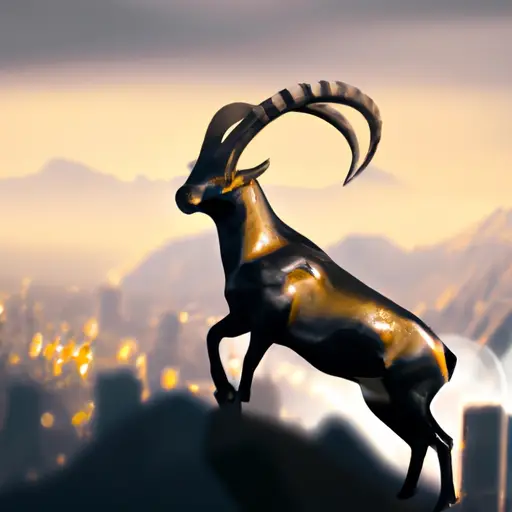 An image showcasing a determined Capricorn, standing tall atop a mountain peak, exuding an air of unapologetic confidence