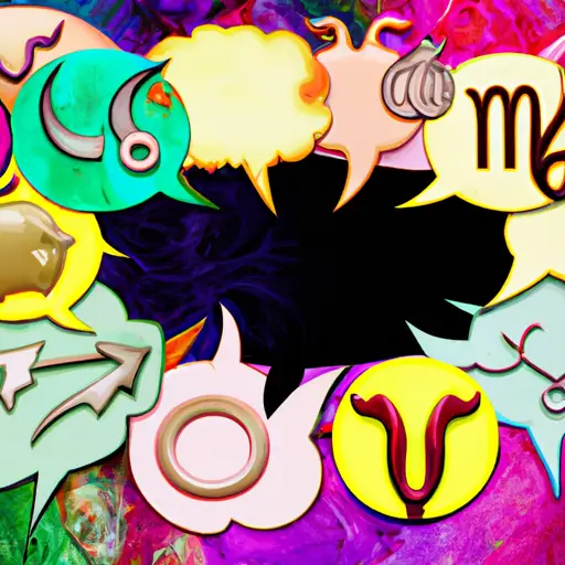An image showcasing a vibrant collage of zodiac symbols interwoven with whimsical thought bubbles, portraying the magnetic allure of sarcastic humor